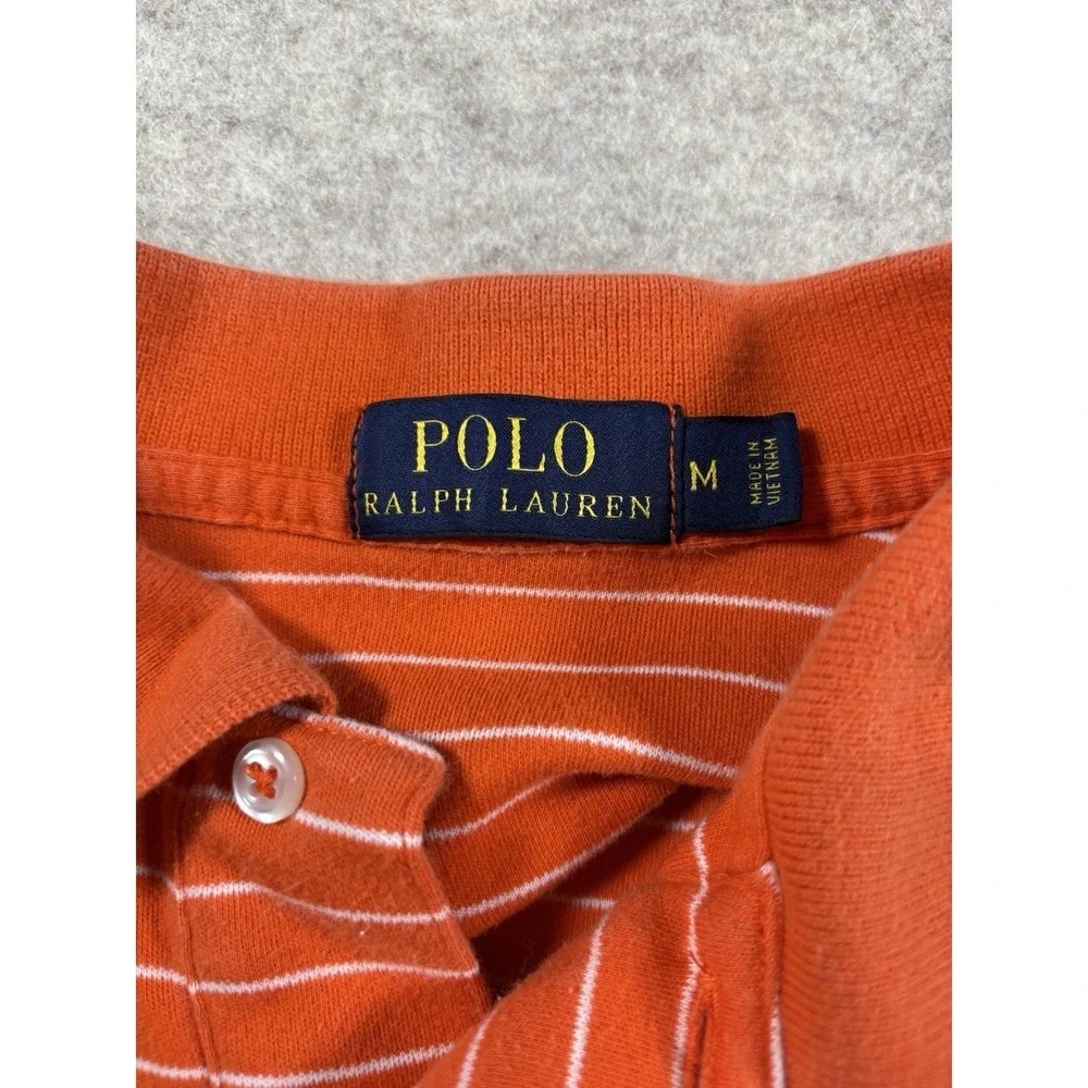 Polo Ralph Lauren Men's Medium Classic Fit Orange Striped Mesh Polo Shirt